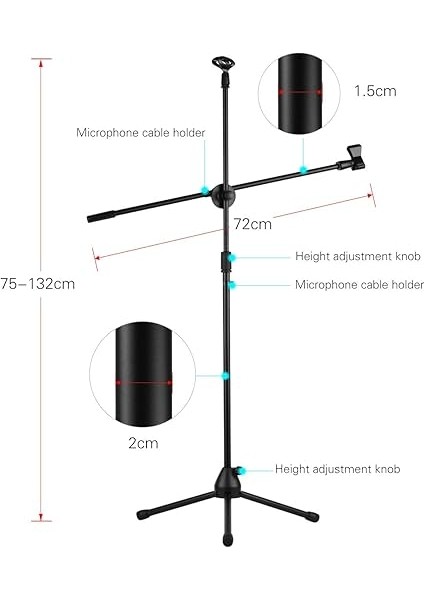 Mikrofon Tripod Stand Boom Zemin Modeli Ayarlanabilir Yükseklik Hafif Ağırlık Ağır Hizmet Kablolu Kablosuz Mikrofon Için Katlanabilir Canlı Ses Mic Klip Tutucularla Sahne Performansı Siyah fiyatları