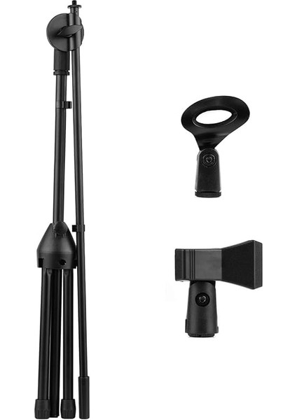 Mikrofon Tripod Stand Boom Zemin Modeli Ayarlanabilir Yükseklik Hafif Ağırlık Ağır Hizmet Kablolu Kablosuz Mikrofon Için Katlanabilir Canlı Ses Mic Klip Tutucularla Sahne Performansı Siyah modelleri