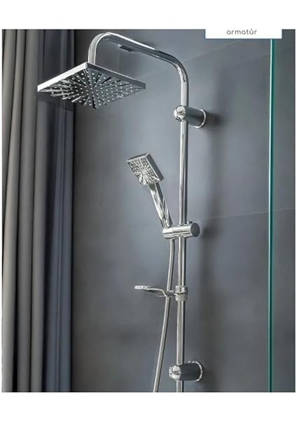 Premium Yağmurlama Duş Seti, Robot Tepe Duş Başlığı, Beyaz (Krom Kare Model) fiyatları