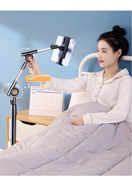 Profesyonel 12.9 Inçe Kadar Uyumlu Tablet Tutucu Yüksekliği Ayarlanabilir 360 Derece Dönebilen Kol ve Stant Olan Metal Taban Alüminyum Gövde 180CM Siyah Renk LD057 (LD057) fırsatları