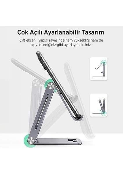 Alüminyum Katlanabilir Metal Masaüstü Telefon Tutucu Standı Uzay Grisi indirimleri
