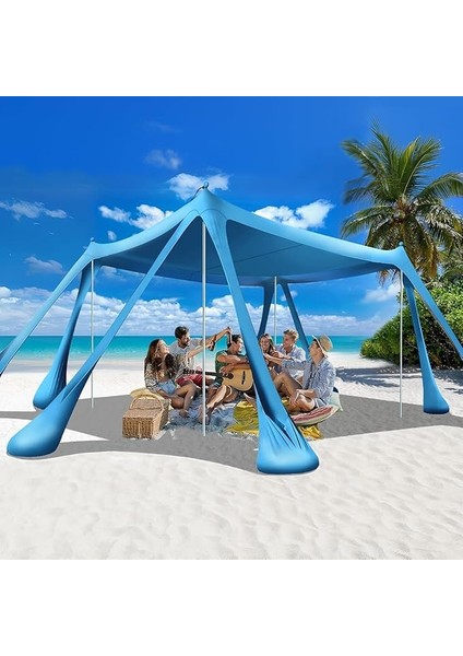 Plaj Gölgelik Tente Deniz Çadırı, Sahil Plaj Gölgeliği Kanopy, UPF50 Güneş Koruma, Açık Hava Deniz Şemsiyesi Tente Gölgelik Aile Kampı Balık Piknik Için Gölgelik, 300X300CM Açık Mavi