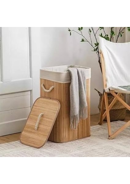 El Yapımı Hasır Katlanır Çamaşır Sepeti Dikdörtgen 72 Litre (40CM*30CM*61CM), Doğal Malzemeden Üretilmiş Çamaşırlık, Bambu Kirli Çamaşır Sepeti fırsatları