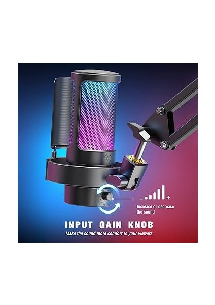 USB Mikrofon, Oyun Mikrofonu, Yayın Podcast Stüdyosu Için, Mikrofon Usbc, Ps4 Ps5 Mac Için, Rgb Kontrollü, Sessize Alma Şalteri, Kulaklık Bağlantısı, Pop Filtre indirimleri