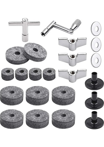 23 Adet Zil Yedek Aksesuarları Zil Standı Keçeleri ile Davul Parçaları Davul Zil Keçe Pedleri Kanat Somunları Yıkayıcılar Zil Kollu ve Davul Anahtarını Içerir