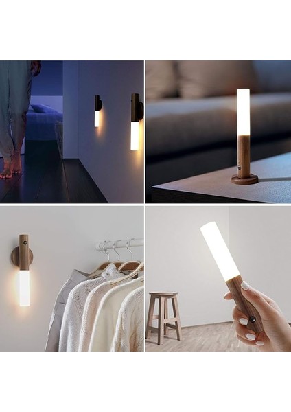 Pille Çalışan Duvar Lambası, Hareket Sensörlü, Kablosuz, Pilli, Ahşap Duvar Lambası, Iç LED USB Şarj Edilebilir, Gece Lambası, Mıknatıslı Dolap Aydınlatması, Hareket Sensörü, Merdiven Lambası, fiyatları