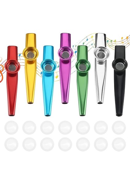 7 Adet Kazoo Enstrüman, Metal, 14 Değiştirilebilir Membranlı Kazoos Seti, Burun Flütü, Çocuklar, Yetişkinler ve Müzisyenler Için Uygundur, Kazoo Renkli, Çocuklar ve Parti Hediyeleri Için