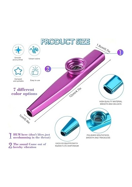 7 Adet Kazoo Enstrüman, Metal, 14 Değiştirilebilir Membranlı Kazoos Seti, Burun Flütü, Çocuklar, Yetişkinler ve Müzisyenler Için Uygundur, Kazoo Renkli, Çocuklar ve Parti Hediyeleri Için fiyatları