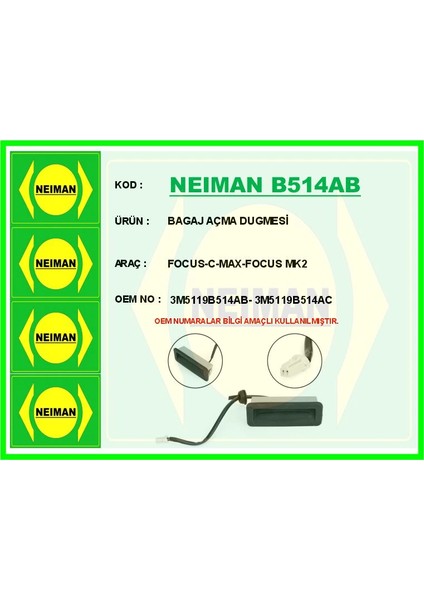 BAGAJ AÇMA DUGMESİ FOCUS-C-MAX-FOCUS MK2 3M5119B514AB 3M5119B514AC
