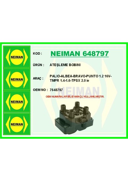 Ateşleme Bobını Palıo-Albea-Bravo-Punto 1.2 165-TEMPRA 1.4-1.6-Tpsx 2.0 Ie 7648797