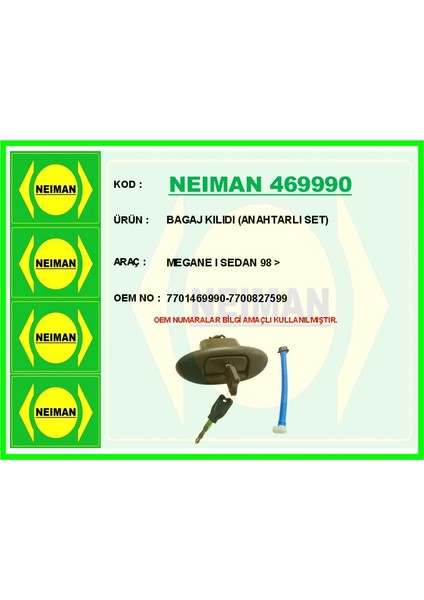 BAGAJ KILIDI ANAHTARLI SET MEGANE 1 SEDAN 1998 7701469990 7700827599