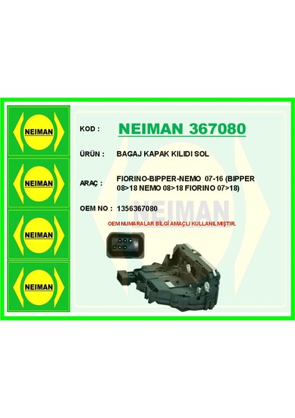 BAGAJ KAPAK KILIDI SOL FIORINO-BIPPER-NEMO 2007-2016 BIPPER 2008-2018 NEMO 2008-2018 FIORINO 2007-2018 1356367080