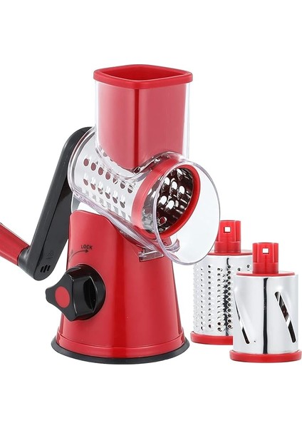 Kranklı Peynir Rendesi, 3 Değiştirilebilir Davul Bıçağı ile Sebze Dilimleyici, Rende Mutfak Hızlı Kesim, Tambur Rendesi Sebzeler, Meyveler, Fındık Vb. Için Uygundur.