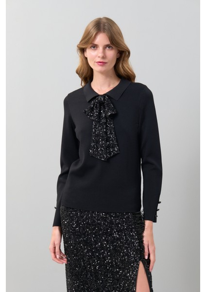 Payet Broşlu Uzun Kol Triko Siyah K2472002_001 indirimleri