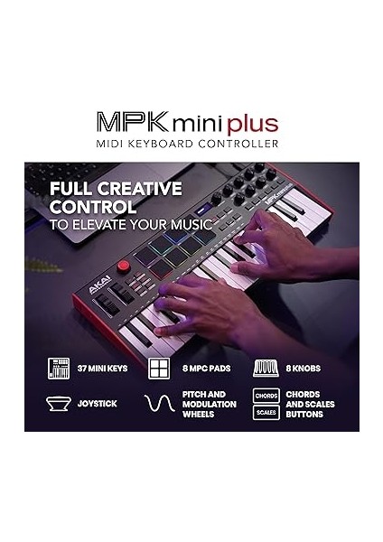 Professional Mpk Mini Plus USB Mıdı Klavye Controller, 37 Mini Tuş, 8 Mpc Pedi, Sıralayıcı, Mıdı/cv/gate G/ç, Müzik Prodüksiyon Yazılımı Dahil fiyatları