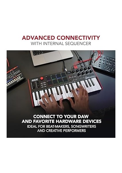 Professional Mpk Mini Plus USB Mıdı Klavye Controller, 37 Mini Tuş, 8 Mpc Pedi, Sıralayıcı, Mıdı/cv/gate G/ç, Müzik Prodüksiyon Yazılımı Dahil modelleri