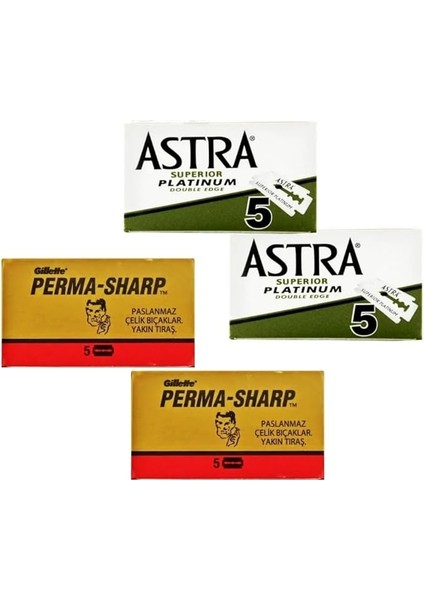 ve Permasharp Çift Taraflı Tıraş Bıçağı, 20 Adet Yaprak Jilet, 10'ar Adet
