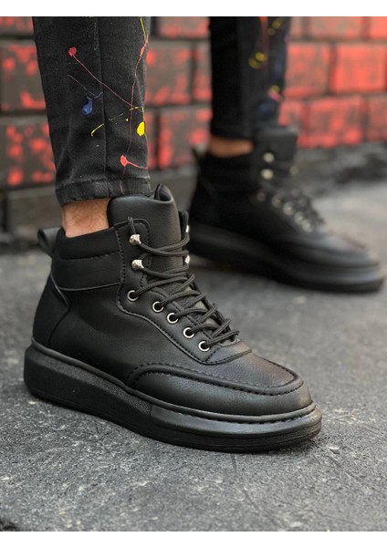 KB-0994 Kuback Siyah Cilt Siyah Yüksek Taban Erkek Bilek Bot