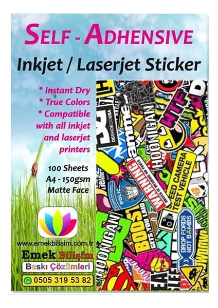 ve Laser Uyumlu Sticker Güçlü Yapışkanlı A4 Etiket Kağıdı Mat Yüzeyli 120GSM (20 Yaprak) indirimleri