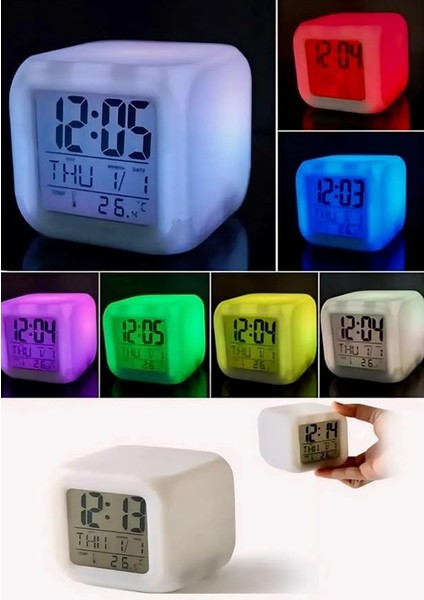 Renk Değiştiren Küp Şeklinde Dijital Masa Saati: Alarm, Termometre ve Tarih Özellikli fiyatları