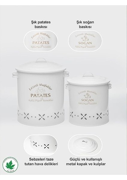 Metal Lüx Metal Patates Soğanlık Kovası Sebze Saklama Kabı Beyaz LN1015B indirimleri