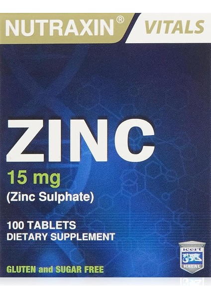 Vitals Zinc 15 Mg 100 Tablet Takviye Edici Gıda