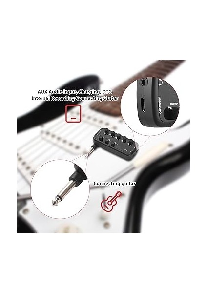 Gitar Amfisi Mini Amfi Taşınabilir Kulaklık Gitar Amfisi Elektro Gitar Müzik Aleti Için Tak ve Çalıştır 3 Dahili Hoparlör Simülasyonları Otg Dahili Kayıt modelleri