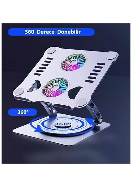 Laptop Standı 360 Derece Dönebilir Rgb Çift Fanlı Premium Serisi Notebook Tutucu Alüminyum Macbook Yükseltici 11-17 Inç fiyatları