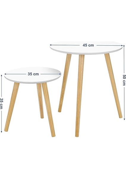 Yan Sehpa Seti, Yuvarlak, 2 Modern Kanepe Sehpası, Minimalist, Iskandinav Tarzı, Masif Ahşap Ayaklar, Oturma Odası ve Balkon Için Sehpa Kombinasyonu, Çam LET07WN modelleri