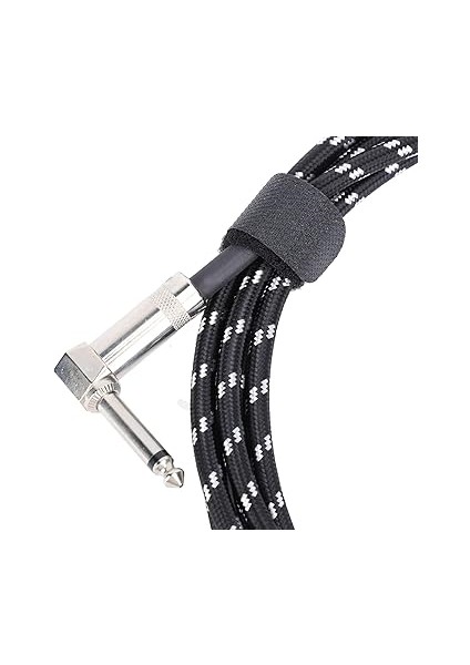 Elektro Gitar Kablosu Sağ Açı Düz ​​konnektör 3 Metre Gitar Kablosu Naylon Örgülü Enstrüman Kablosu Ev Için (Siyah Çizgi Beyaz Nokta) modelleri