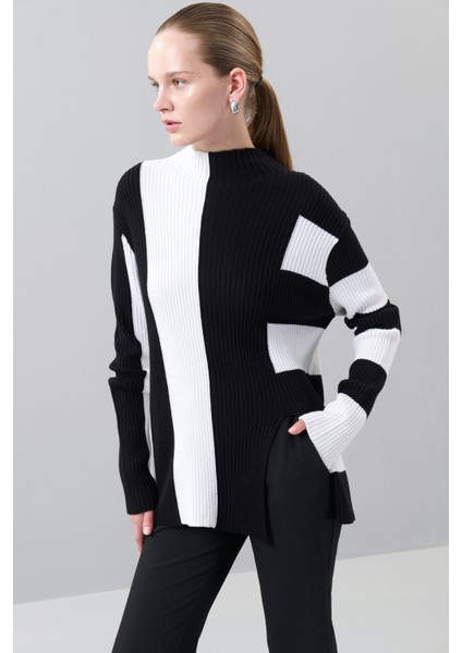 Etek Ucu Yırtmaçlı Ripli Triko Siyah-Beyaz K2473003_210 modelleri