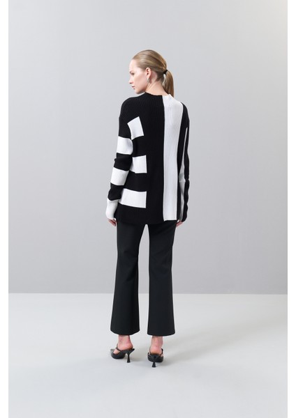 Etek Ucu Yırtmaçlı Ripli Triko Siyah-Beyaz K2473003_210 fırsatları