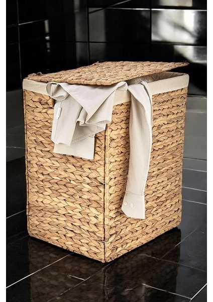 Yapımı Doğal Hasır Katlanabilir Kirli Çamaşır Sepeti, Modern Çamaşır Sepeti, Katlananır Yer Kaplamayan Rattan Kirli Çamaşır Sepeti (44X34CMYÜKSEKLIK 54CM)