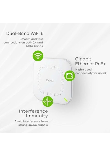 Wifi 6 AX1800 Kablosuz Erişim Noktası | 802.11AX Çift Bant | 1,77GBPS | Nebula App / Bulut Veya Bağımsız Olarak Yönetilebilir | 4 Ayrı Wifi Ağına Kadar | Poe | Güç Kaynağı Dahil [NWA50AX] modelleri