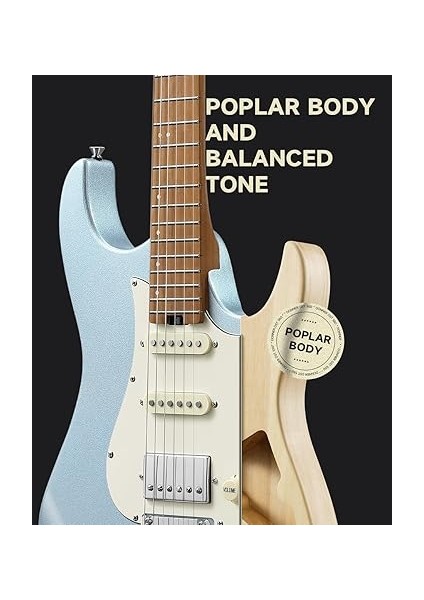 39 Inç Elektro Gitar, DST-550 Elektro Gitar, Sağlam Çift Kesim Kavak Gövdeli, Ileri Seviyedekiler ve Profesyonel Oyuncular Için, 7 Ses Açma Seçeneği ve Tremolo Köprüsü, Bonus Çanta, Buz Mavisi modelleri