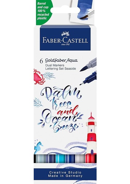 Goldfaber Aqua Çift Uç Markör Kaligrafi 6’lı Seaside, Fırça ve Fineliner, Solmaya Dayanıklı Mürekkep, Çevre Dostu