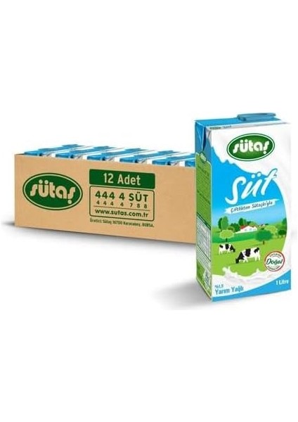 Yarım Yağlı Süt (12 x 1 Lt)