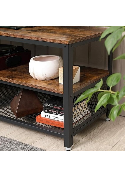Tv Standı 60 Inç'e Kadar Tv'ler Için, Büyük Tv Dolabı, Konsol, Oturma Odası Masası, Metal Çerçeveli Sehpa, Vintage, Koyu Kahverengi LTV50BX, 140 x 40 x 52 cm fırsatları