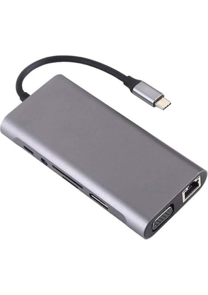 Type-C To HDMI Adaptör 11 In 1 Dört USB 3.0 Bağlantı Noktası 4K HDMI VGA Type C Pd Usb3.0 RJ45 Ethernet Sd Tf Kart Okuyucu 3.5mm Aux MacBook Pro Air Uyumlu fiyatları