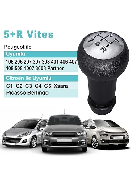 Manuel 5 Vitesli Araç Için Vites Topuzu/cıtroen C2 C3 C4 Picasso Için Peugeot 106 107 207 301 307 308 407 408 508 3008 1007 Için - Krom Kaplama + Siyah indirimleri