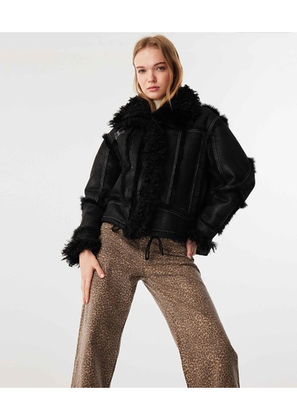 Deri Görünümlü Suni Kürk Mıx Mont TW6240012173001