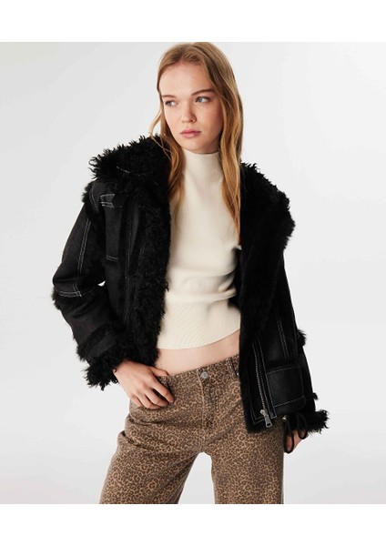 Deri Görünümlü Suni Kürk Mıx Mont TW6240012173001