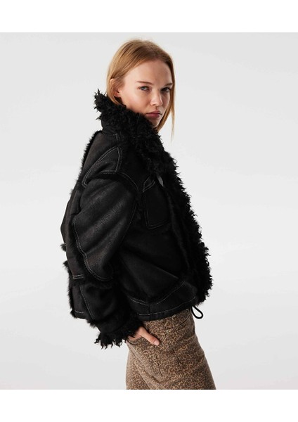 Deri Görünümlü Suni Kürk Mıx Mont TW6240012173001