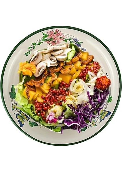 Emaye Kase, Çukur Tabak, Çorba Kase, Salata Kasesi, Bowl 32CM (Yeşil Yasemin) indirimleri