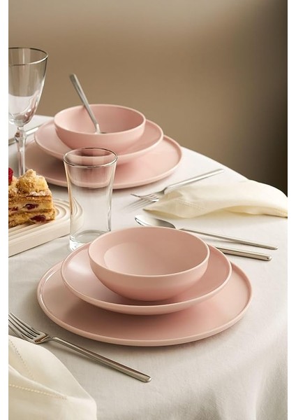 Porselensara 18 Parça 6 Kişilik Yemek Takımı Pembe