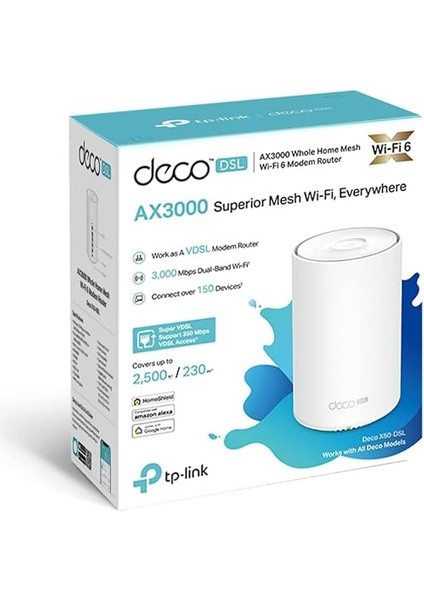 Deco X50-DSL 1-Pack, AX3000 Mbps, Dual-Band, Gigabit Ethernet Portları, 150 Cihaza Kadar Bağlantı, 230 M² 'ye Kadar Kapsama, Fiber Destekli Wi-Fi 6 Vdsl Mesh Modemi indirimleri