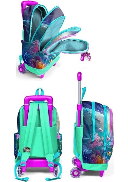 High Çekçek Tekerlekli Kız Çocuk, Su Yeşili Denizatı, Ilkokul Üçlü Okul Çanta Seti fiyatları