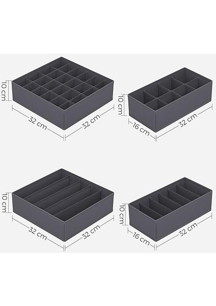 Iç Giyim Düzenleyici 8'li Set, Çekmece Düzenleyici, Katlanabilir, Gardırop Düzenleyici, Saklama Kutusu Dolabı, Kumaş Kutuları Saklama, Sütyen, Çorap, Kravat, Gri RUS08GY indirimleri