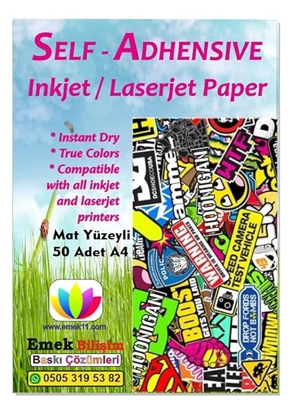 ve Laser Uyumlu Sticker Güçlü Yapışkanlı 50 Adet A4 Etiket Kağıdı Mat Yüzeyli 120GSM modelleri