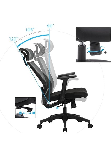 Ofis Koltuğu, File Kaplamalı Masa Sandalyesi, Ayarlanabilir Bel Desteği, Koltuk Başlığı ve Kolçaklar, 120'YE Kadar Ayarlanabilir Eğim Açısı, Gri OCN55BG, 6660 (97-105,5) cm fırsatları